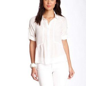 Line & Dot White Silk Keyhole Back Button Down